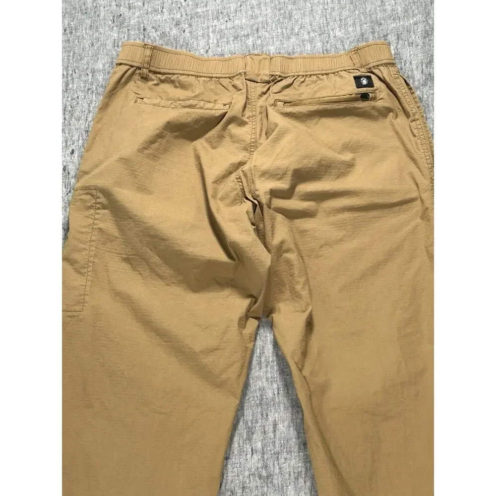 Wrmfzy Pants Mens Large Tan Ripstop Tactical Cargo Elastic Waist Stretch